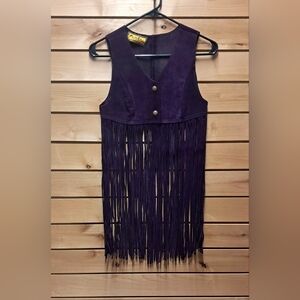 Vintage Purple Suede Fringe Vest And Skirt Set